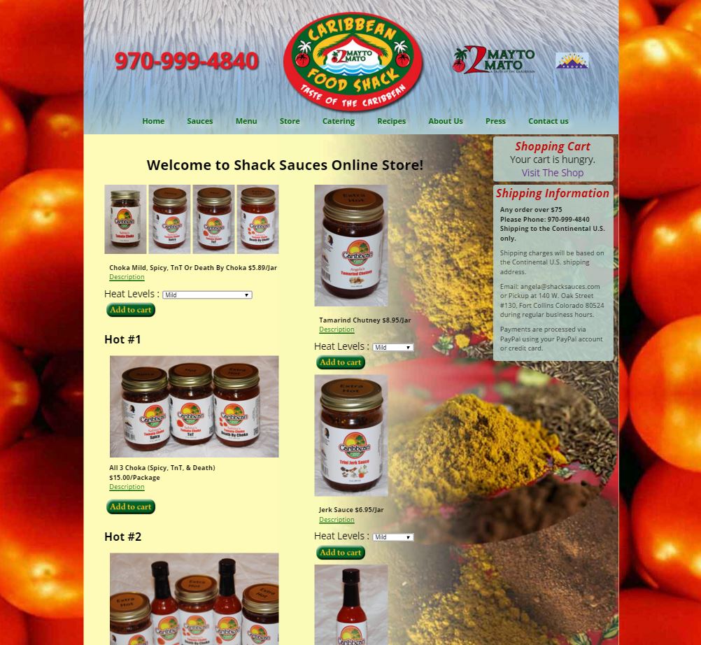 Shack Sauce Website screen capture